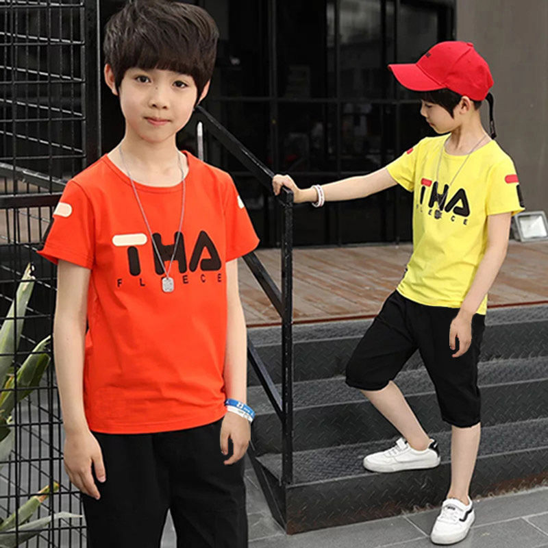 D-baby 2Pcs 10-50kg Boys Girls Cotton Clothes Printing Top And Short Kids Summer Wear Kids Suits