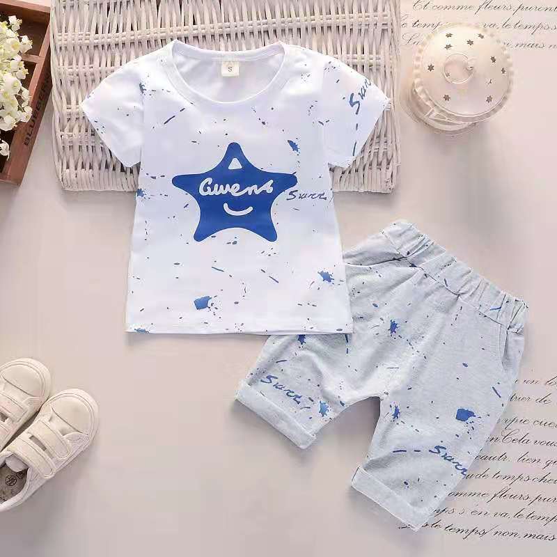 D-baby Hot 2pcs Boys Star Printed top+Shorts Suits Casual Cotton Children Clothing Set