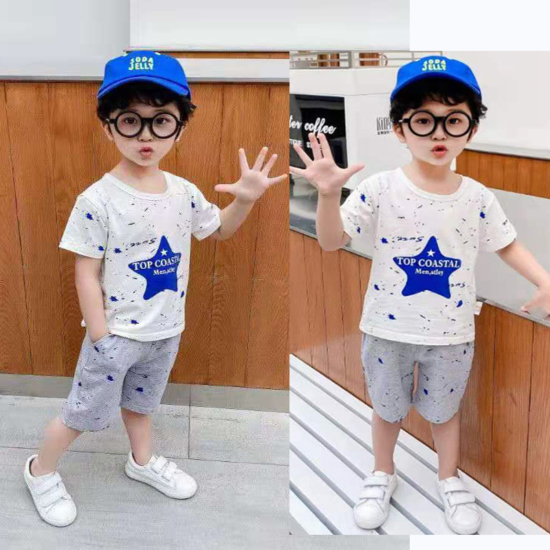 D-baby Hot 2pcs Boys Star Printed top+Shorts Suits Casual Cotton Children Clothing Set