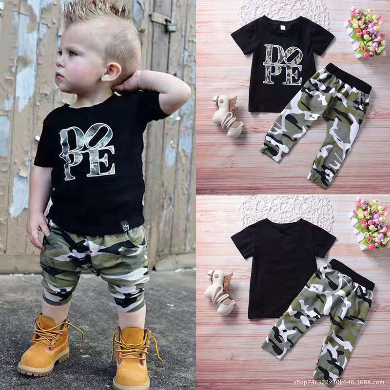 D-baby Hot 2pcs Boys Star Printed top+Shorts Suits Casual Cotton Children Clothing Set