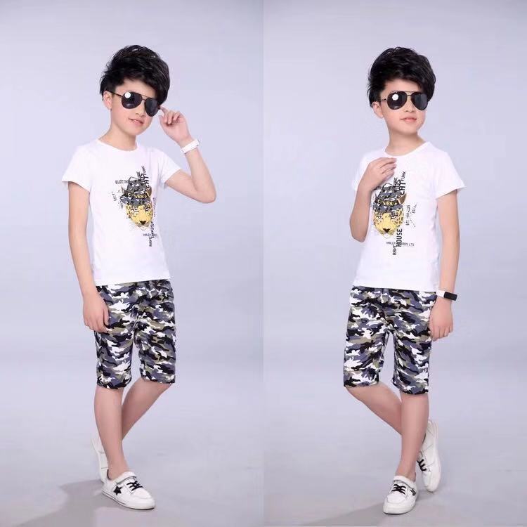 D-baby 3-12Y New Summer Lovely Children&apos;s Cloth Suit Cotton Short Sleeve + Pants 2PCS Boys Suits