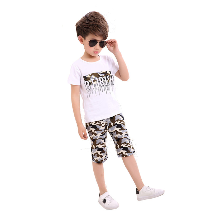 D-baby 3-12Y New Summer Lovely Children&apos;s Cloth Suit Cotton Short Sleeve + Pants 2PCS Boys Suits