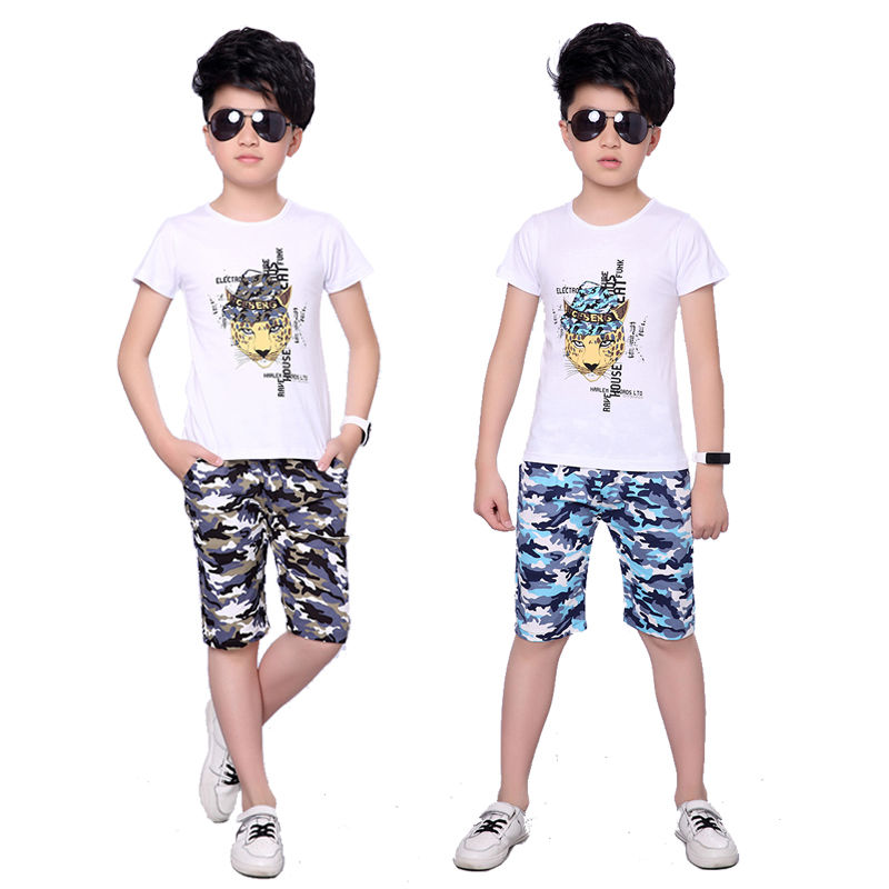 D-baby 3-12Y New Summer Lovely Children&apos;s Cloth Suit Cotton Short Sleeve + Pants 2PCS Boys Suits