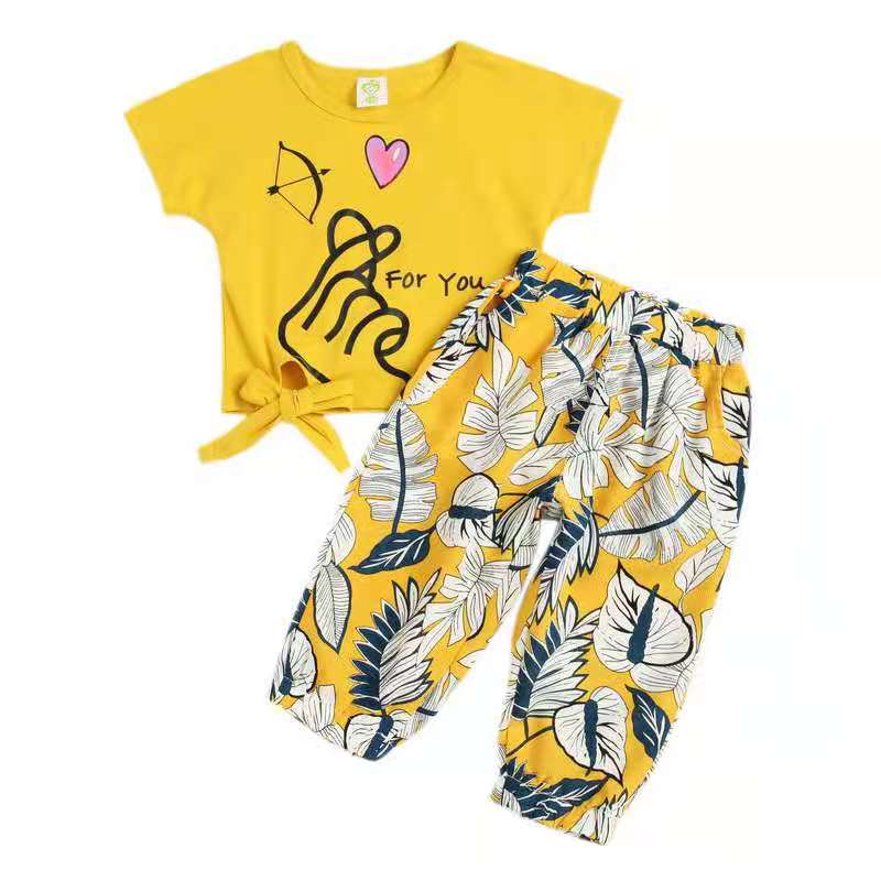 D-baby New Fashion Girls T-shirt+ Pants 2pcs Set Cotton Children Clothing Set Girls Clothing