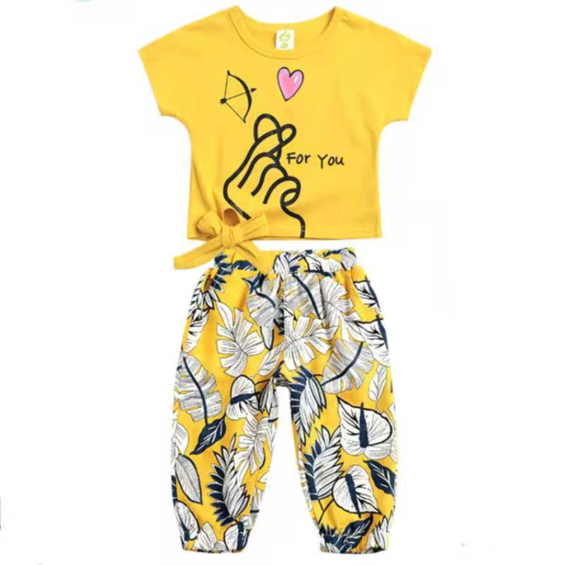 D-baby New Fashion Girls T-shirt+ Pants 2pcs Set Cotton Children Clothing Set Girls Clothing
