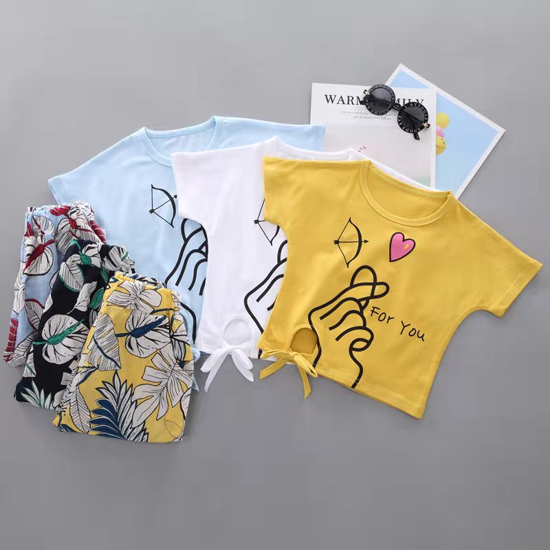 D-baby New Fashion Girls T-shirt+ Pants 2pcs Set Cotton Children Clothing Set Girls Clothing