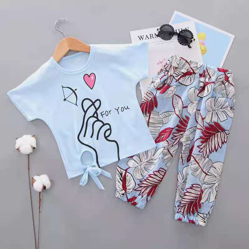 D-baby New Fashion Girls T-shirt+ Pants 2pcs Set Cotton Children Clothing Set Girls Clothing