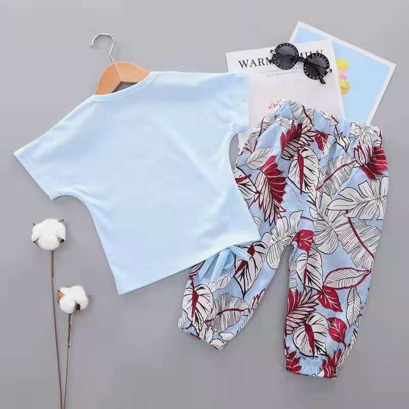 D-baby New Fashion Girls T-shirt+ Pants 2pcs Set Cotton Children Clothing Set Girls Clothing