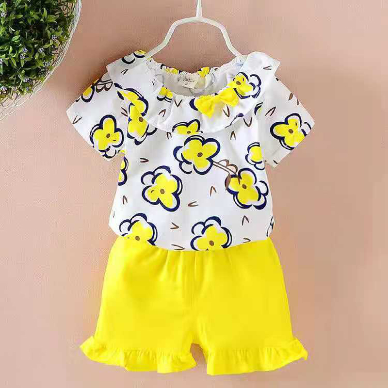 D-baby summer new girls short sleeve shorts flowers two-piece baby sweet suit