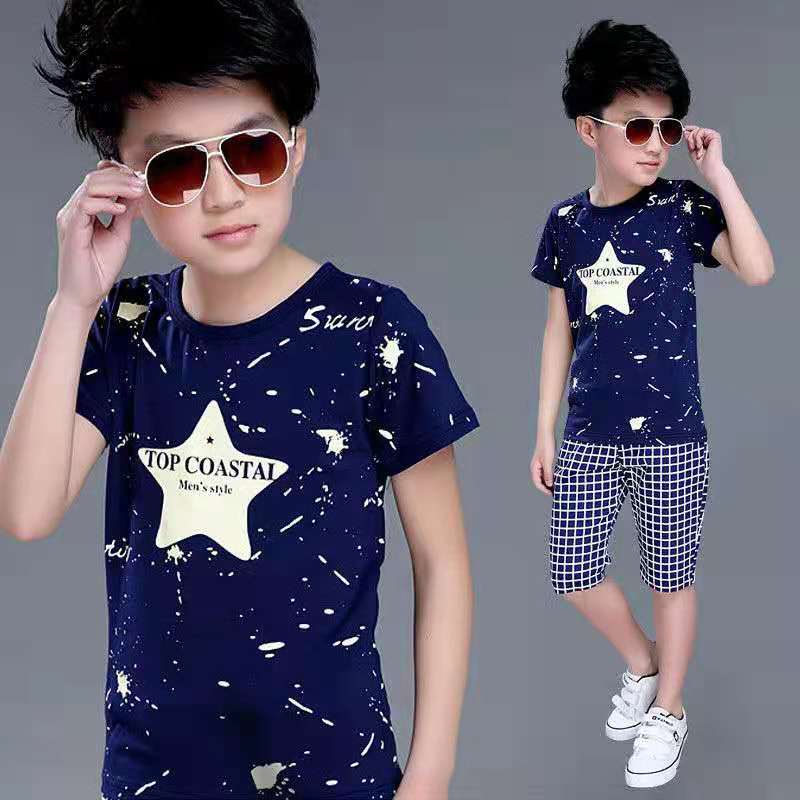 D-baby 2-13y 2PCS Cool Baby Boy Summer Clothing Set Toddler Outfit Shirt+Pants Outfits Set Clothes