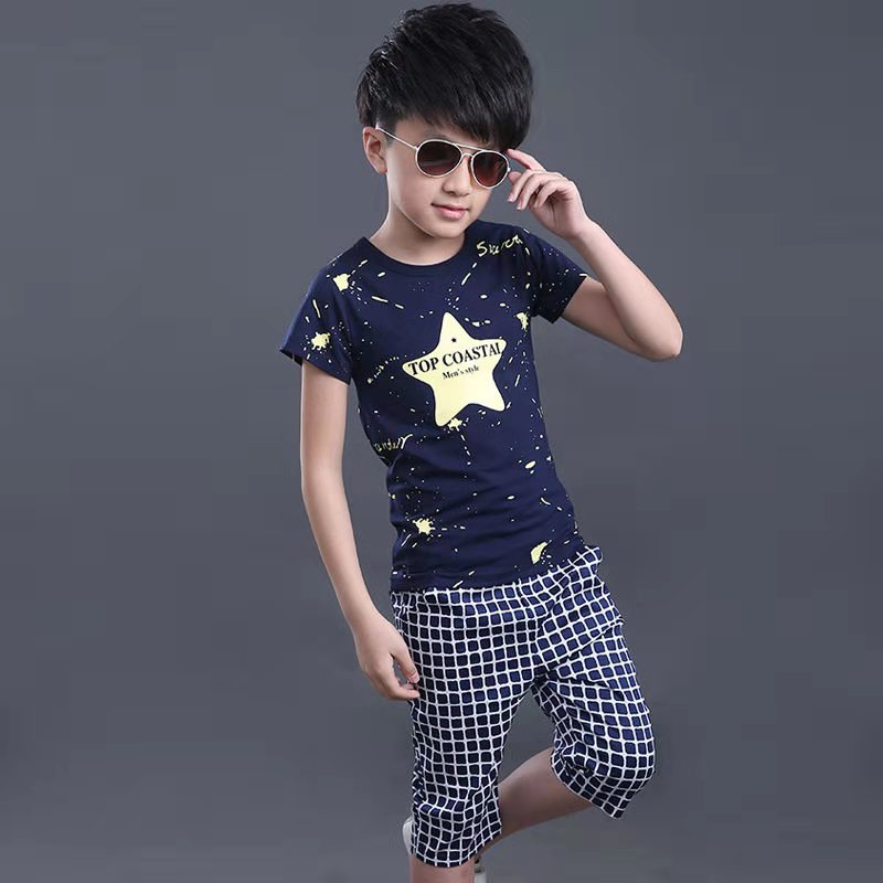 D-baby 2-13y 2PCS Cool Baby Boy Summer Clothing Set Toddler Outfit Shirt+Pants Outfits Set Clothes