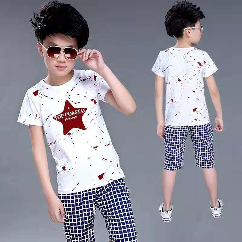 D-baby 2-13y 2PCS Cool Baby Boy Summer Clothing Set Toddler Outfit Shirt+Pants Outfits Set Clothes