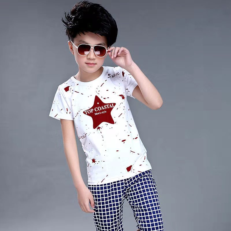 D-baby 2-13y 2PCS Cool Baby Boy Summer Clothing Set Toddler Outfit Shirt+Pants Outfits Set Clothes