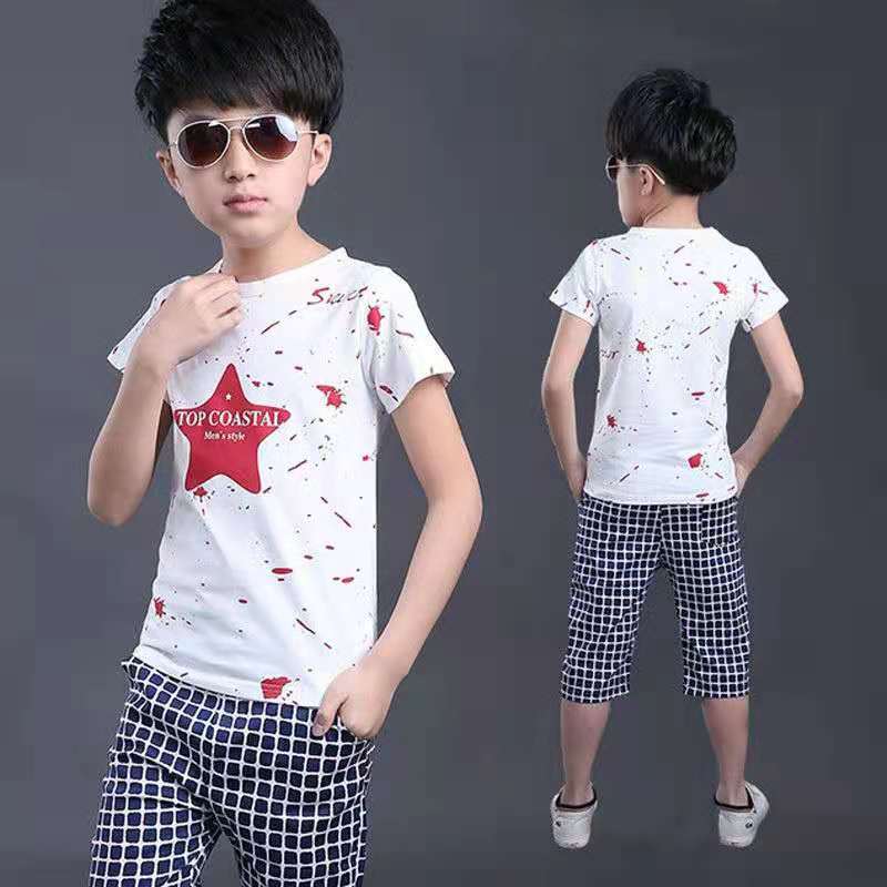 D-baby 2-13y 2PCS Cool Baby Boy Summer Clothing Set Toddler Outfit Shirt+Pants Outfits Set Clothes