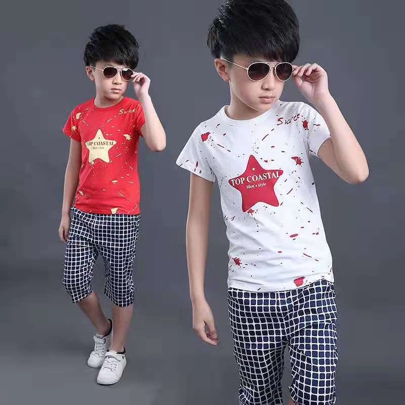 D-baby 2-13y 2PCS Cool Baby Boy Summer Clothing Set Toddler Outfit Shirt+Pants Outfits Set Clothes