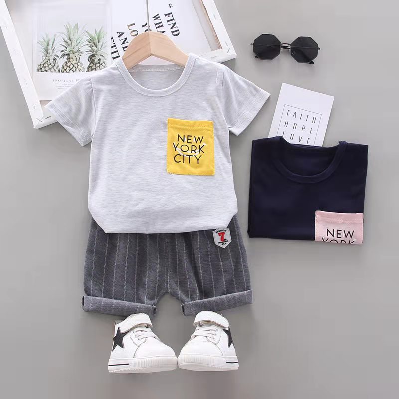 D-baby Hot New 2Pcs Fashion Baby Boys Top+Pants Clothes Set Cotton Material Infant Clothing Set