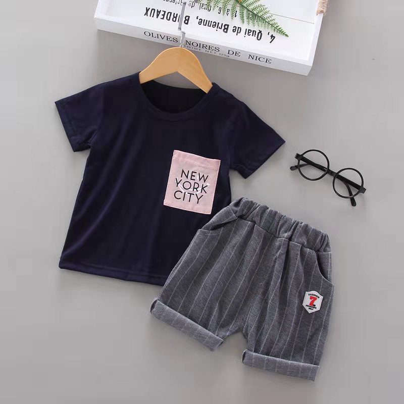 D-baby Hot New 2Pcs Fashion Baby Boys Top+Pants Clothes Set Cotton Material Infant Clothing Set