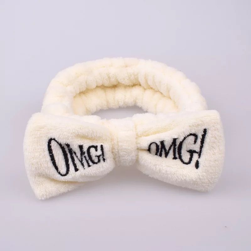 D-baby New OMG Letter Coral Fleece Wash Face Bow Hairbands For Women Girls Hair Accessories