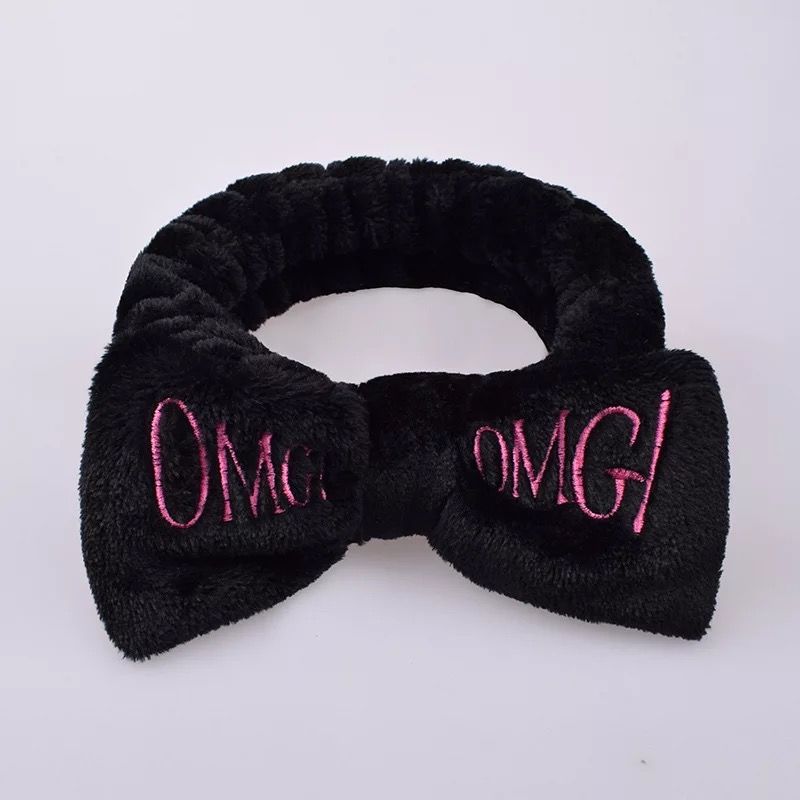 D-baby New OMG Letter Coral Fleece Wash Face Bow Hairbands For Women Girls Hair Accessories