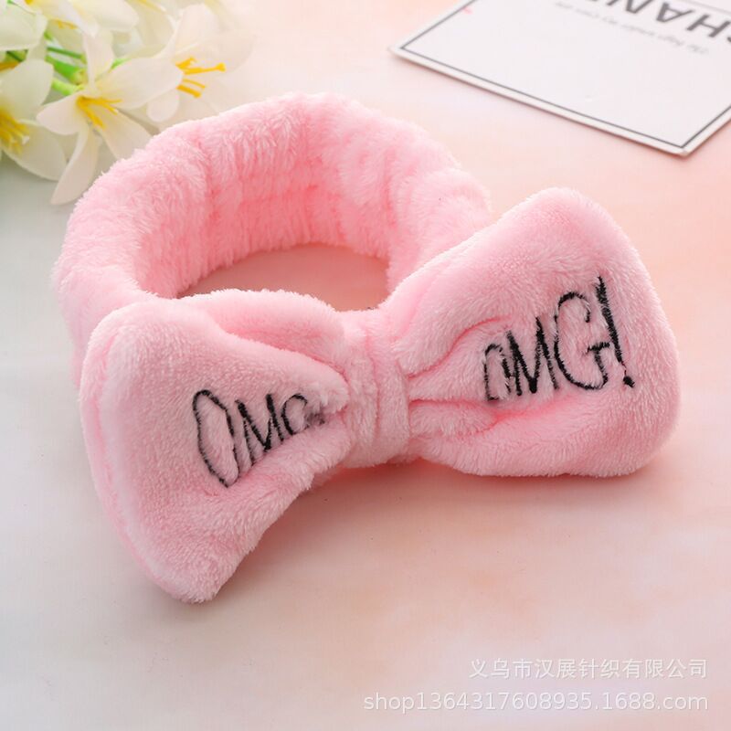 D-baby New OMG Letter Coral Fleece Wash Face Bow Hairbands For Women Girls Hair Accessories