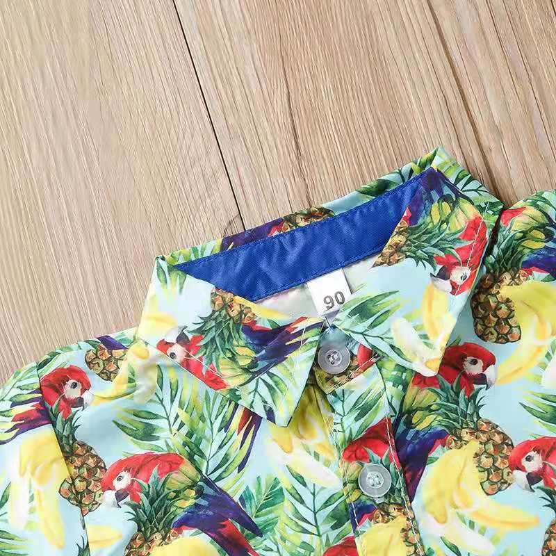 D-baby Casual Set Toddler Kids Boys Plant Printing Shirt Tops+Shorts 2PCS Set