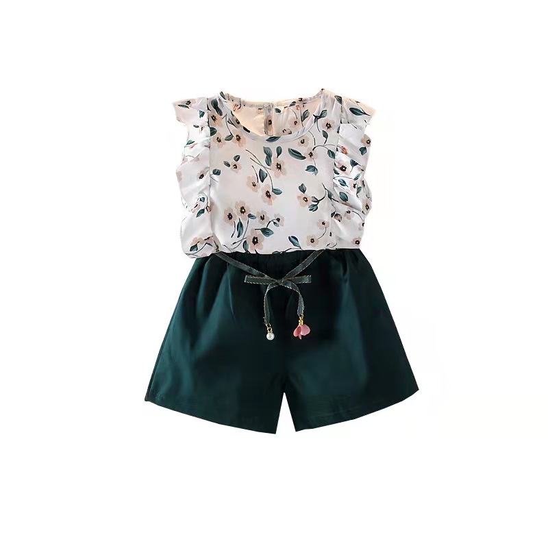 D-baby 2PCS Cute Baby Clothes Baby Girls 0-4 years old Top +shorts suit Lovely and sweet suit