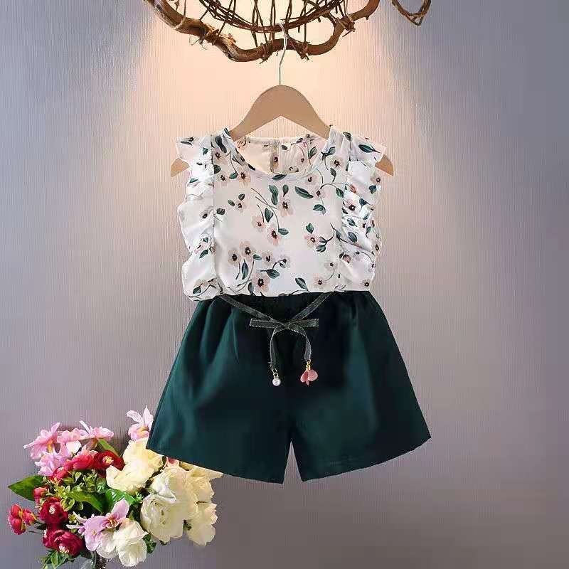 D-baby 2PCS Cute Baby Clothes Baby Girls 0-4 years old Top +shorts suit Lovely and sweet suit