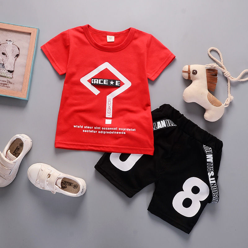 D-baby Hot New 2Pcs Fashion Baby Boys Top+Pants Clothes Set Cotton Material Infant Clothing Set