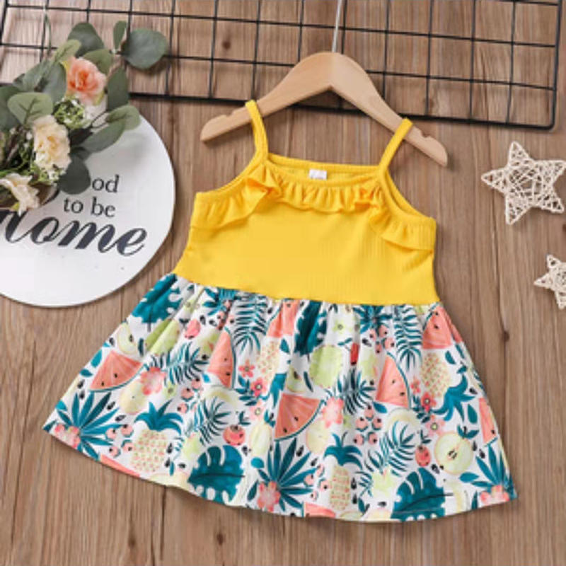 D-baby 0-6Y Kids Baby Girls One shoulder Short Sleeve Printing Floral One-piece Dress Holiday Dress