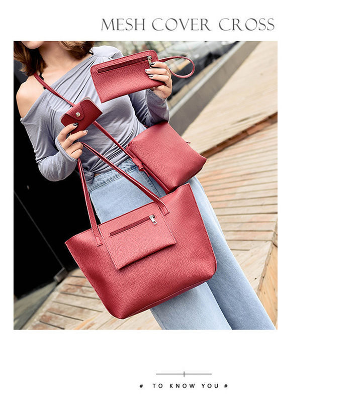 MIBO Korean Women's Four-piece Set Bag Simple Fashion Slant Bag Leisure Shoulder Bag Handbag 4 in1