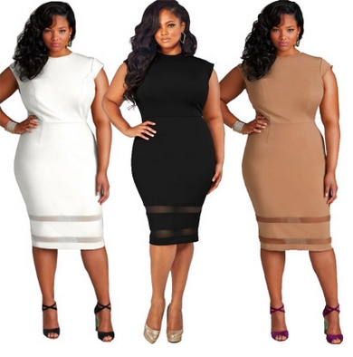 MIBO Hot Selling Sexy Large Size Women's Clothing Fat Woman Dress Pure Color Mesh Yarn Splice Skirt