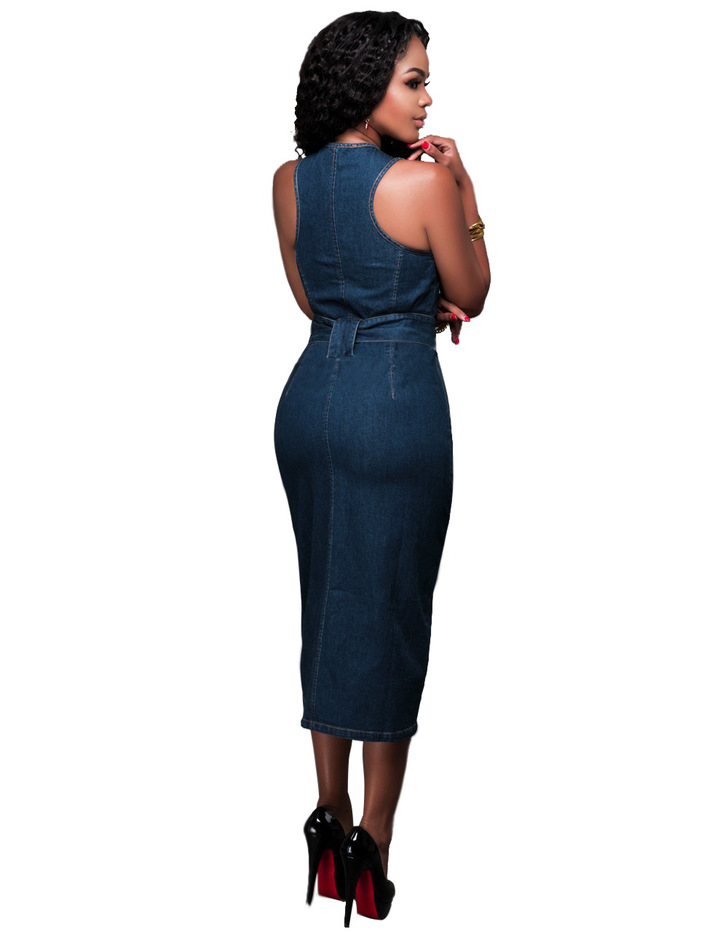 MIBO Standard Size Sexy Fashionable Sleeveless Jeans Dress
