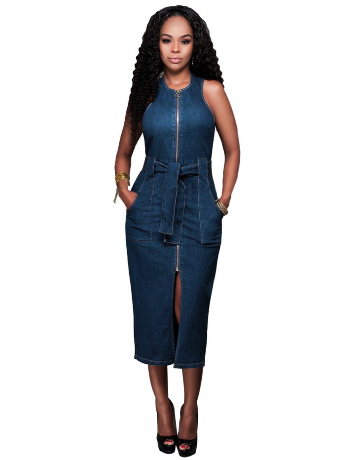 MIBO Standard Size Sexy Fashionable Sleeveless Jeans Dress