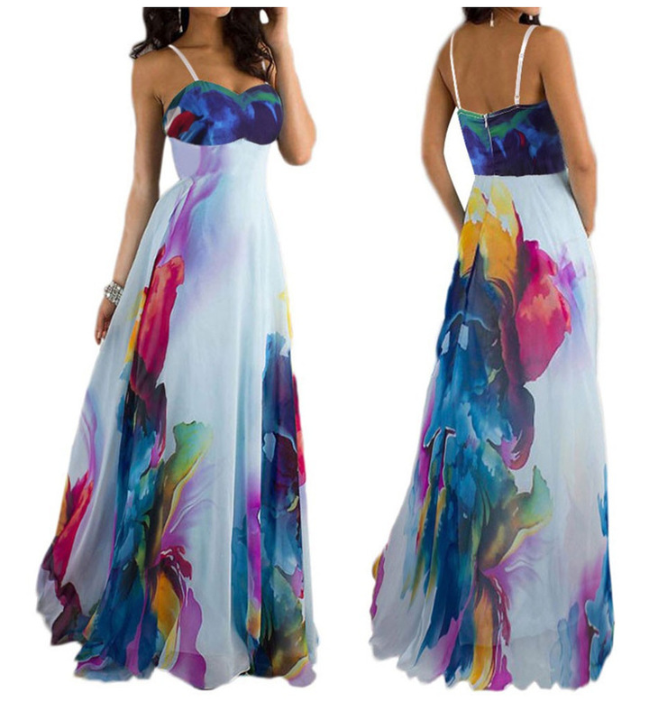 MIBO Women's Braces Skirt Slip Dress Tube Top Skirt Off-the-shoulder Dress with Digital Printing