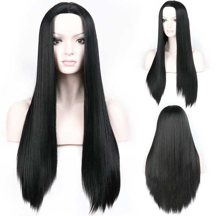 MIBO African Whole Wig Head Wig Cover Long Straight Hair Synthetic High Temperature Silk Wig