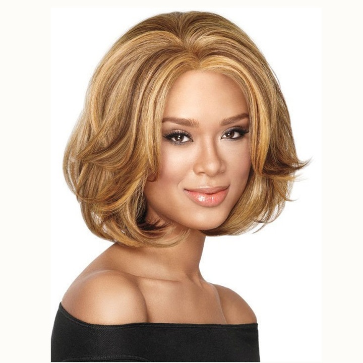 MIBO European-American Fashion Lady Short Hair Golden Curly Hair Fluffy Short Curly Hair Wigs