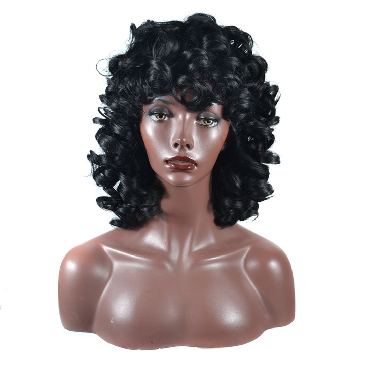 MIBO New Lady Natural Realistic Loose Curly Hair Wig African Black Wigs Short Curly Hair Wigs
