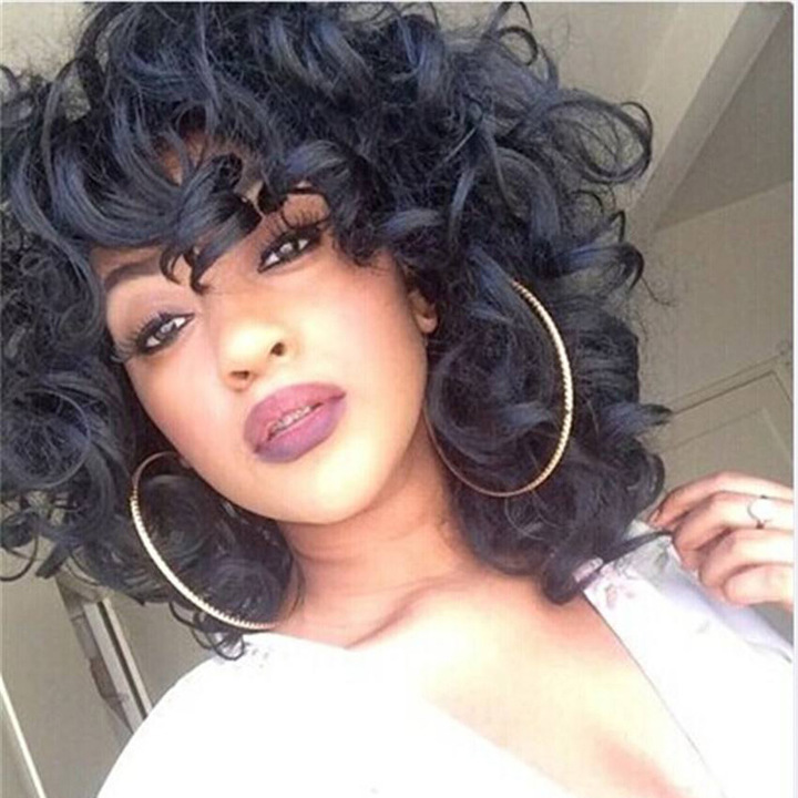 MIBO New Lady Natural Realistic Loose Curly Hair Wig African Black Wigs Short Curly Hair Wigs