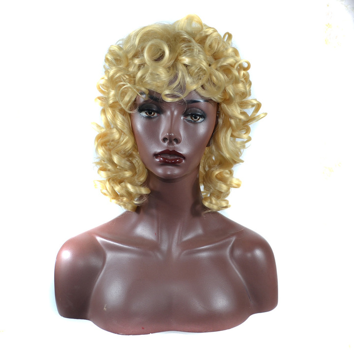 MIBO New Lady Natural Realistic Loose Curly Hair Wig African Black Wigs Short Curly Hair Wigs