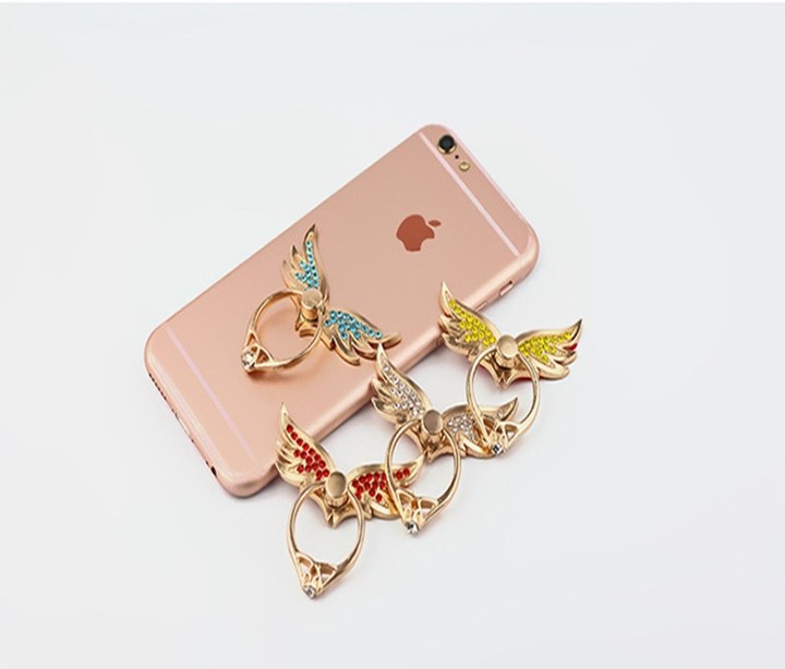 MIBO Angel Wings Metal Diamond Multi-function Finger Ring Cellphone Stand Holder Phone Support