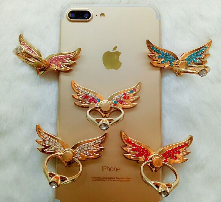 MIBO Angel Wings Metal Diamond Multi-function Finger Ring Cellphone Stand Holder Phone Support