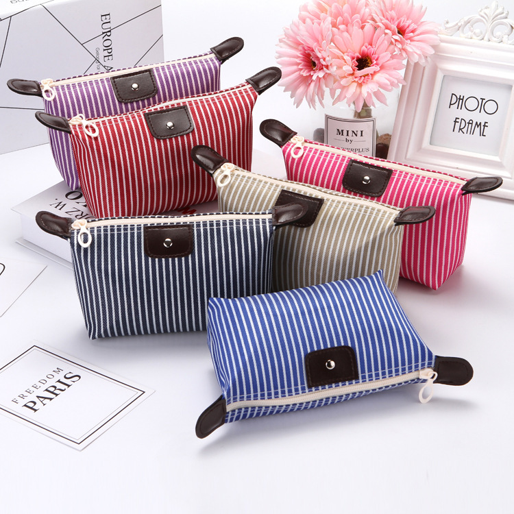MIBO Striped Dumplings Make-up Bag Folding Waterproof Cosmetic Bag Lady Travel Bath Bag Valentine