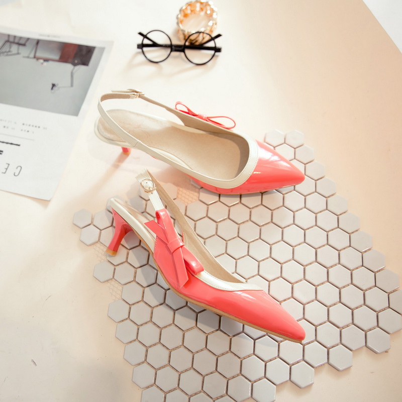 MIBO Women's Summer Patent Leather High Heeled Close-toe Sandal Shoes  with Bow Ankle Strap