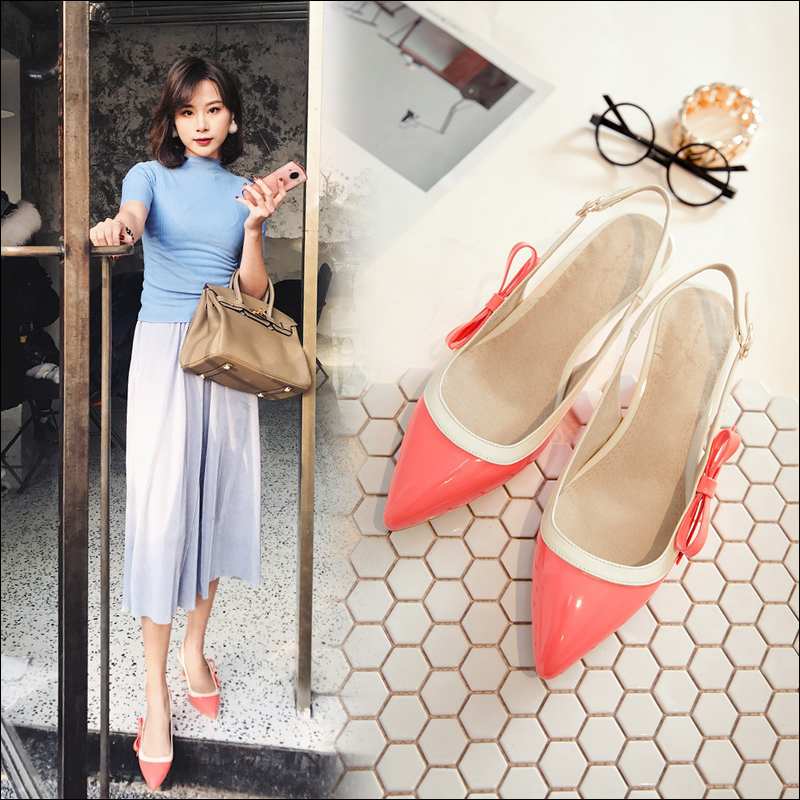 MIBO Women's Summer Patent Leather High Heeled Close-toe Sandal Shoes  with Bow Ankle Strap