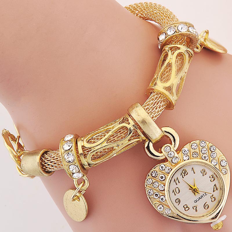 MIBO Woman's Bracelet Watch Golden Silver Peach Heart Bracelet Watch Gift