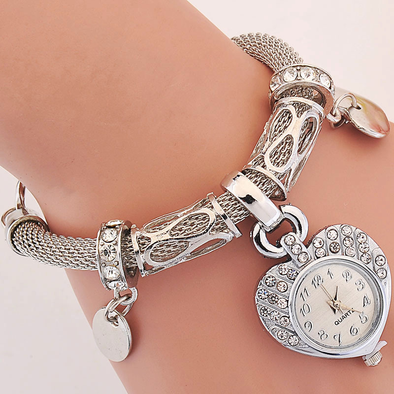 MIBO Woman's Bracelet Watch Golden Silver Peach Heart Bracelet Watch Gift