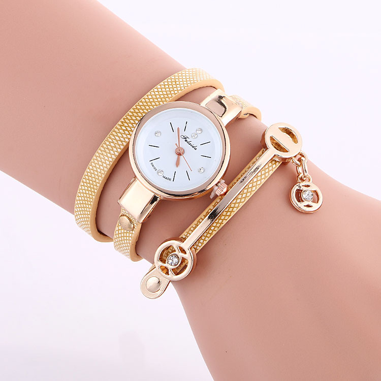 MIBO Women Leather Rhinestone Decorative Wristwatches Ladies Pendant Quartz Watches