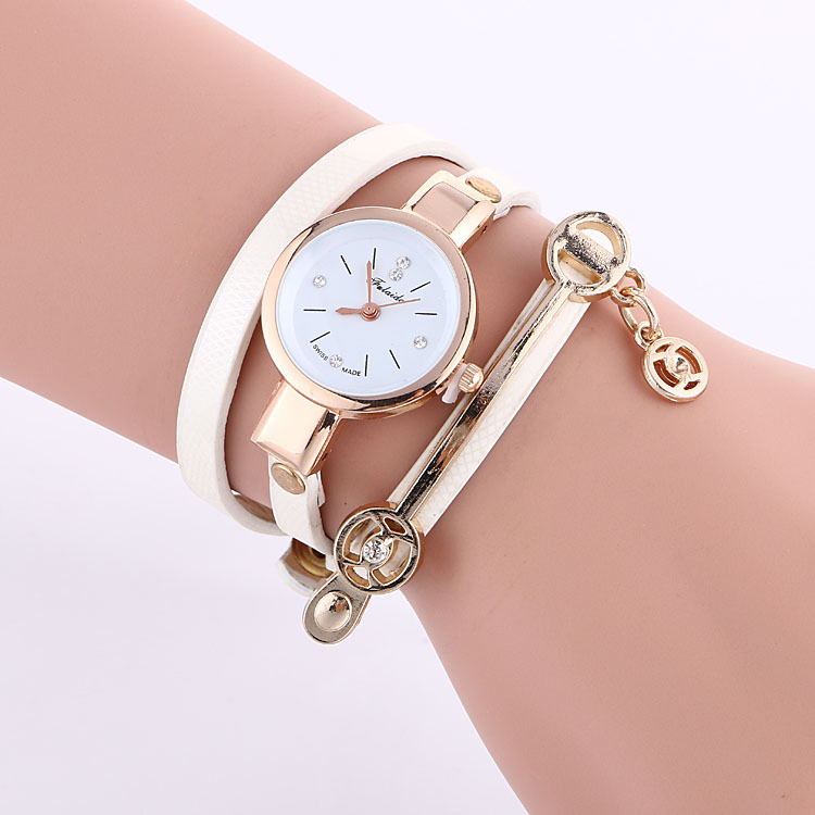 MIBO Women Leather Rhinestone Decorative Wristwatches Ladies Pendant Quartz Watches