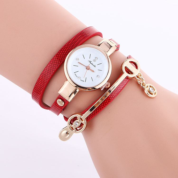 MIBO Women Leather Rhinestone Decorative Wristwatches Ladies Pendant Quartz Watches