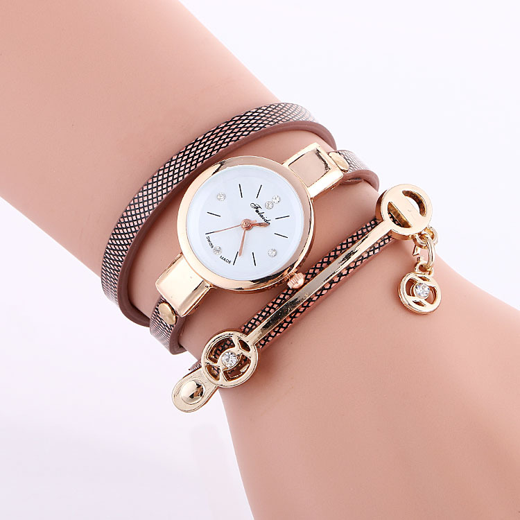 MIBO Women Leather Rhinestone Decorative Wristwatches Ladies Pendant Quartz Watches